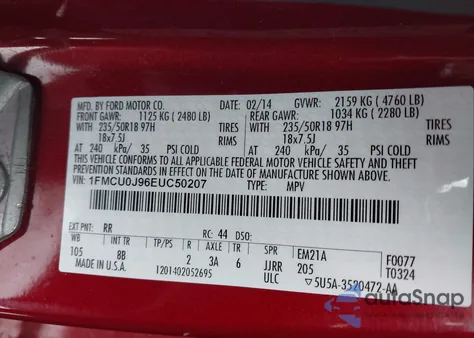2014 Ford Escape Titanium from USA, damaged, VIN 1FMCU0J96EUC50207